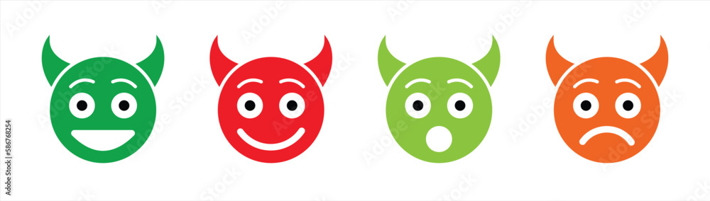 evil smiley face emoticon icon set, vector illustration