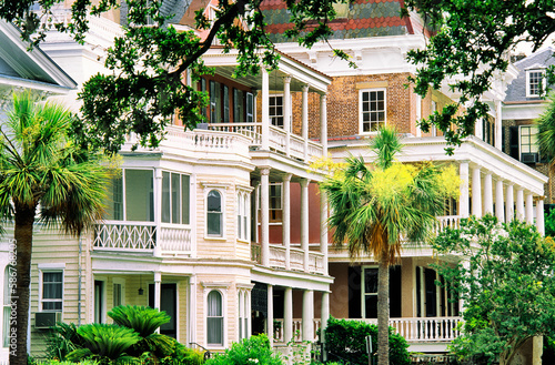 Charleston, South Carolina, USA. Old historic traditional town houses villas on the South Battery photo