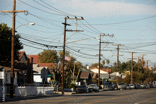 Lomita, California, USA - November 25, 2022: Afternoon sun shines on a residential neighborhood near downtown Lomita.