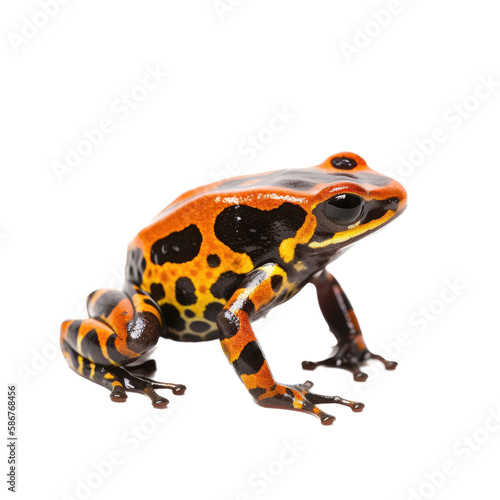 an isolated Poison Dart Frog side-view portrait, wildlife-themed, Amazon Rainforest, photorealistic illustration on a transparent background cutout in PNG. Generative AI