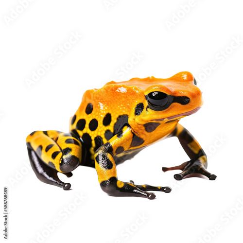 an isolated Poison Dart Frog 3/4-view portrait, wildlife-themed, Amazon Rainforest, photorealistic illustration on a transparent background cutout in PNG. Generative AI