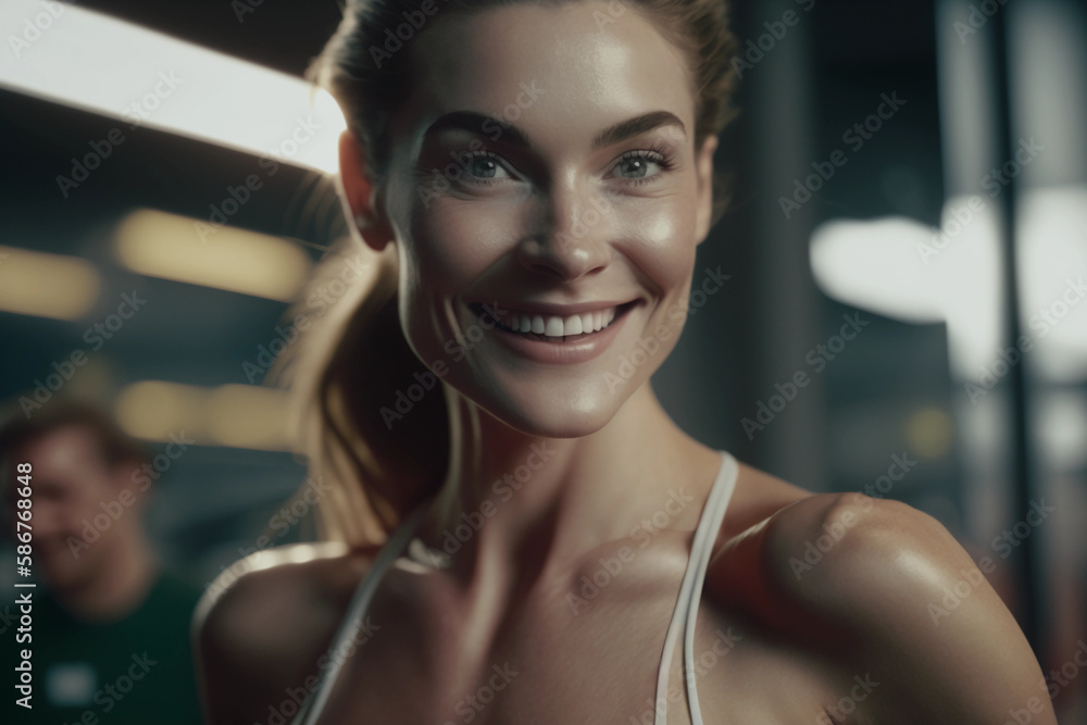 Gorgeous woman at the gym made with generative AI