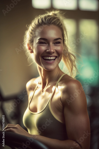 Gorgeous woman at the gym made with generative AI