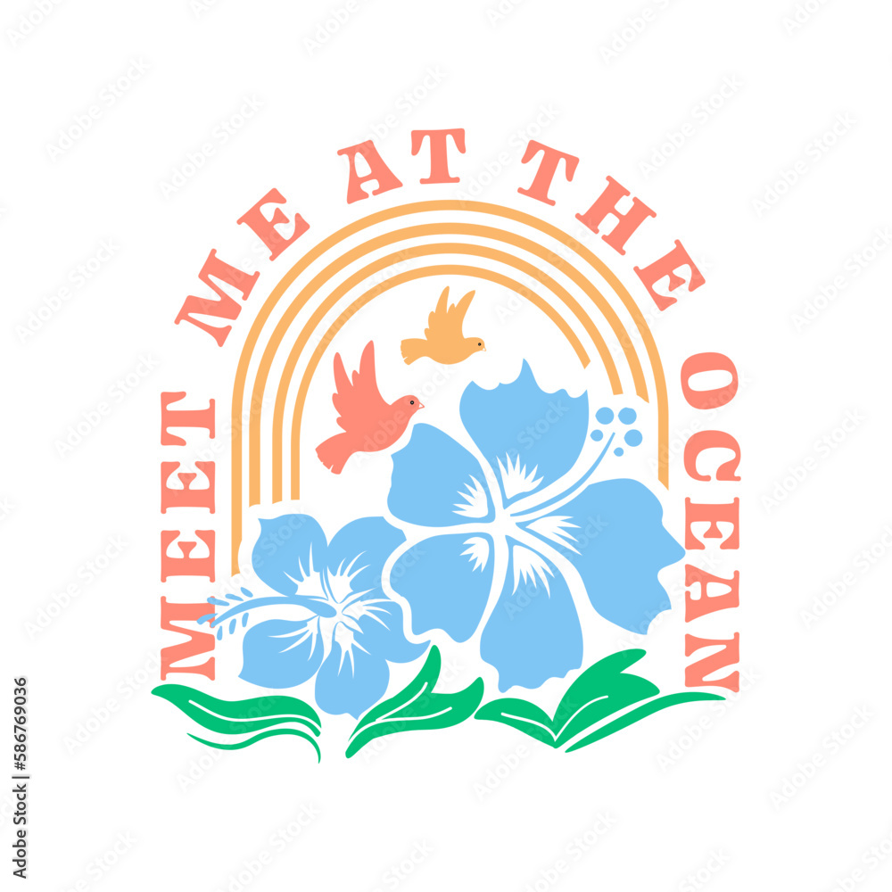Obraz premium Meet Me at the Ocean style retro cartoon character groovy trendy,Summer beach life for shirt.