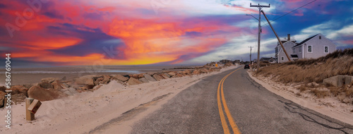 Roadway along Chapin Beach in Cape Cod