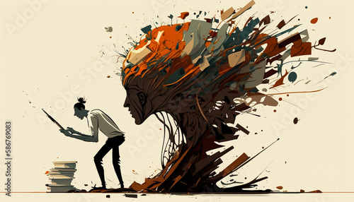 Canvas Print Creative alter ego mind illustration. Generative AI.