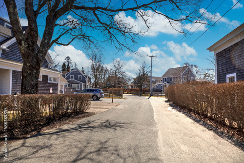 Town center of Chatham on Main Street on a sunny day in winter