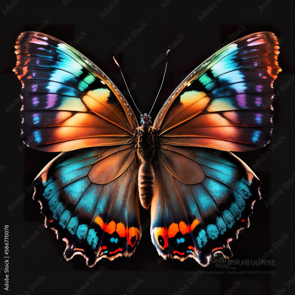 Butterfly symmetrical, isolated on black background. Generative AI ...