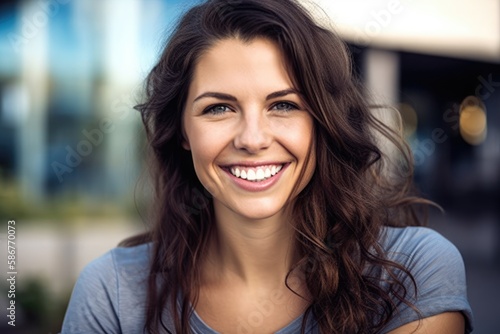 Wallpaper Mural Young brunette female college student looking at the camera smiling. Generative AI Torontodigital.ca