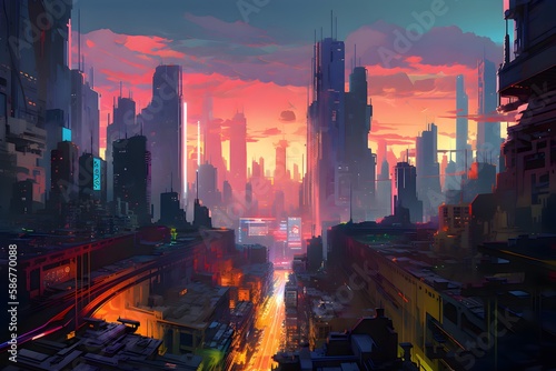 Beautiful Cyberpunk Cityscape  Glitchy Animation style   Cyberpunk Wallpaper Background  