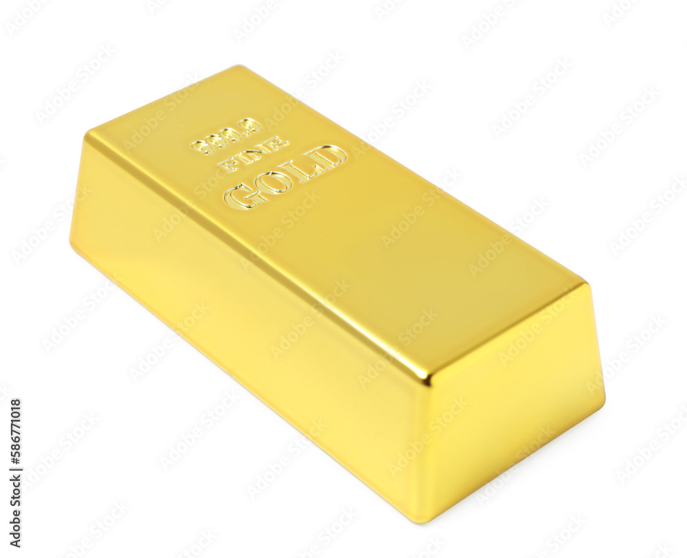 One shiny gold bar isolated on white One shiny gold bar isolated on white