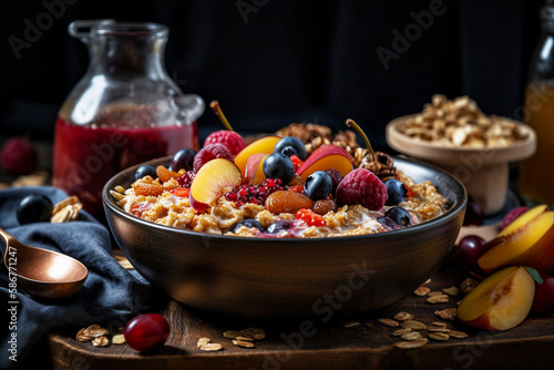 Realistic bowl with vegan food illustration