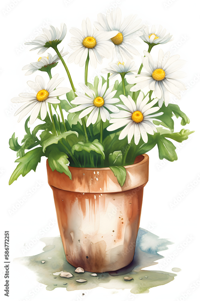 Watercolor Daisies Plant Illustration for Serene Wall Art. Generative AI
