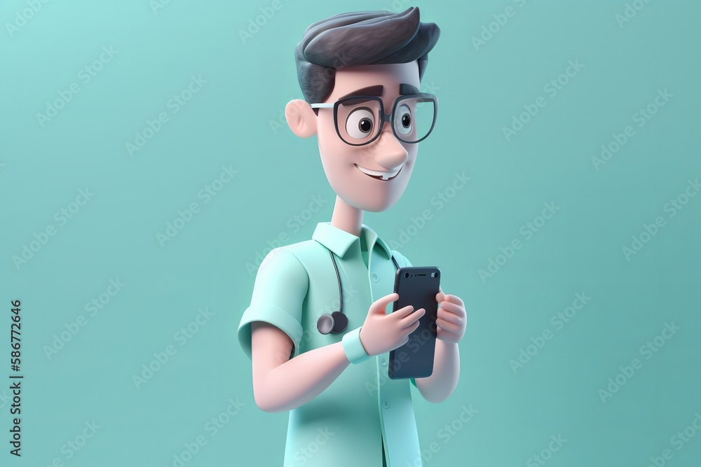 Male nurse holding a phone in green clothes Male nurse holding a phone in green clothes