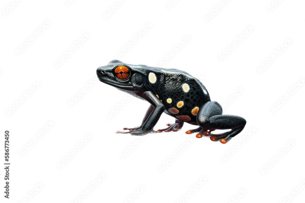 Obraz premium an isolated Poison Dart Frog side-view portrait, wildlife-themed, Amazon Rainforest, photorealistic illustration on a transparent background cutout in PNG. Generative AI