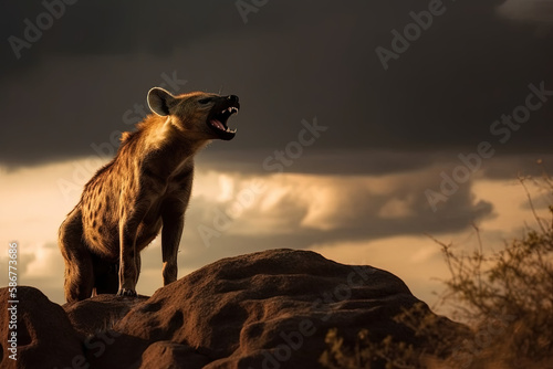 hyena roar at sunset Fototapet