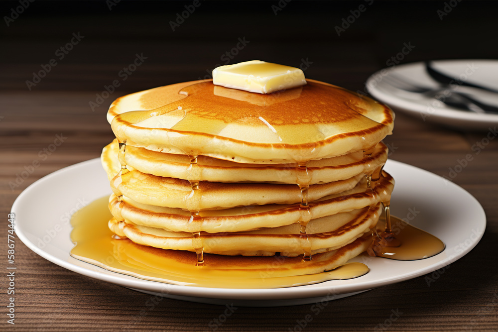 A stack of pancakes with syrup and butter Generative AI A stack of pancakes with syrup and butter Generative AI