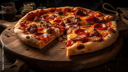A meat lover's pizza with pepperoni and sausage - Generative Art