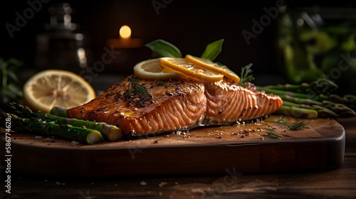 Grilled salmon with lemon and herbs - Generative Art