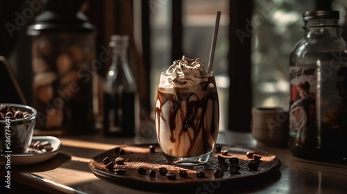 A glass of cold milk with chocolate syrup - Generative Art