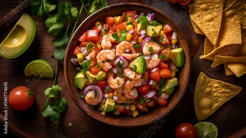 Flavorful shrimp ceviche with tortilla chips - Generative Art
