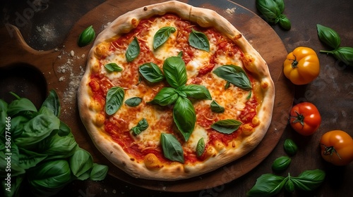 A classic margherita pizza with fresh basil - Generative Art
