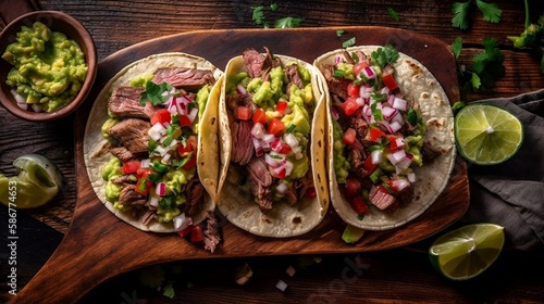 Classic carne asada tacos with guacamole and salsa - Generative Art