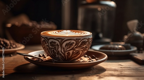a cup of Cappuccino with latte art - Generative Art