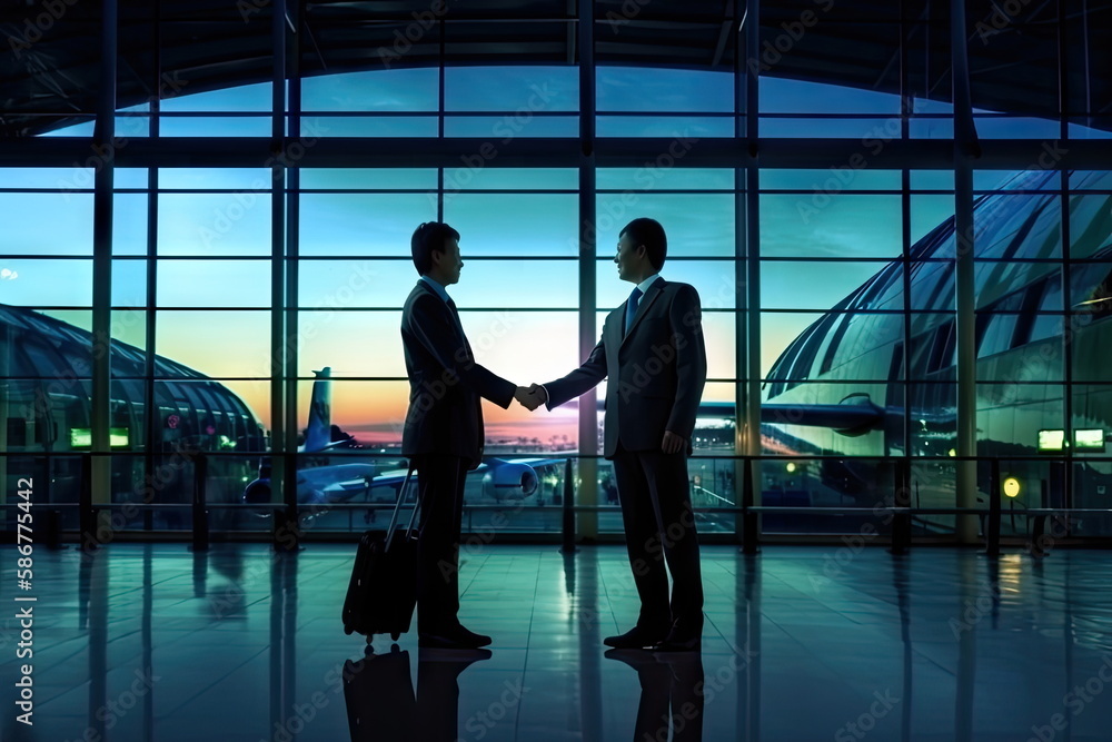 business man handshake with terminal background business man handshake with terminal background
