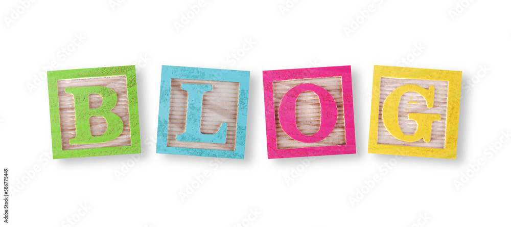 Blog concept with childs wood blocks with clipping path to remove shadow Blog concept with childs wood blocks with clipping path to remove shadow