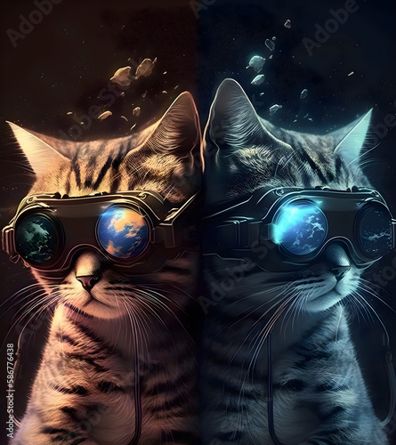 "Cute Cats in a Futuristic Setting: Detailed VR Glasses, Volumetric Lighting, and Real-time Rendering in Ultra-High Resolution. A Fun Mix of Sci-Fi and Technology in an Ultra-Detailed, Photorealistic  © Beatriz