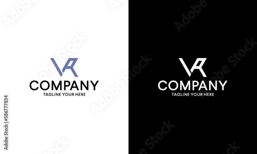 Outstanding professional elegant trendy awesome artistic black and white color VR RV initial based Alphabet icon logo.