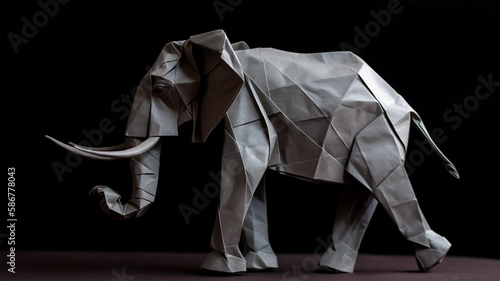 elephant folded from paper in origami style