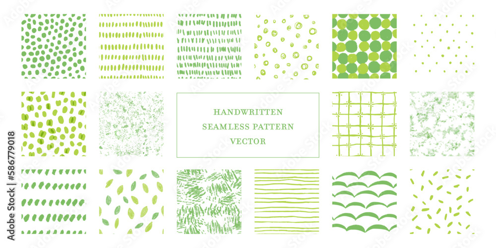 Obraz premium 緑のモダンな手描きパターンセット