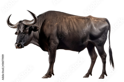 an isolated black cow bull side portrait, farm-themed, rodeo-themed photorealistic illustration on a transparent background cutout in PNG, generative ai