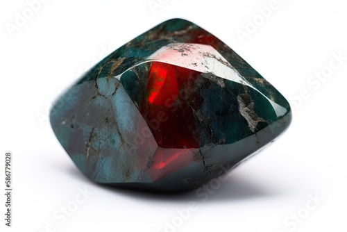 Cut or faceted Bloodstone gemstone - traditional March birthstone. Created with Generative AI technology photo