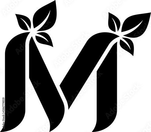 letter m eco concept includes leaves icon