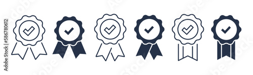 Quality certify badge icons. Editable stroke. Vector graphic illustration. For website design, logo, app, template, ui, etc.