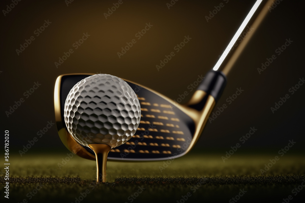 Generative AI image of a golf club hitting the golf ball. Golf is a
