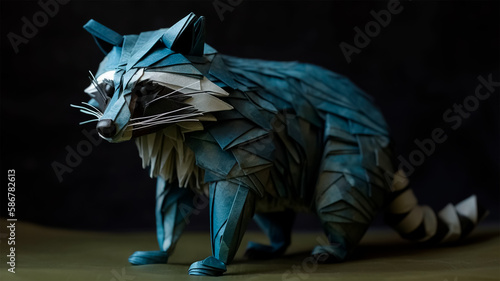 racoon folded from paper in origami style