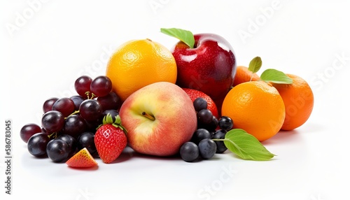 Fresh fruits isolated on white background. Generative ai