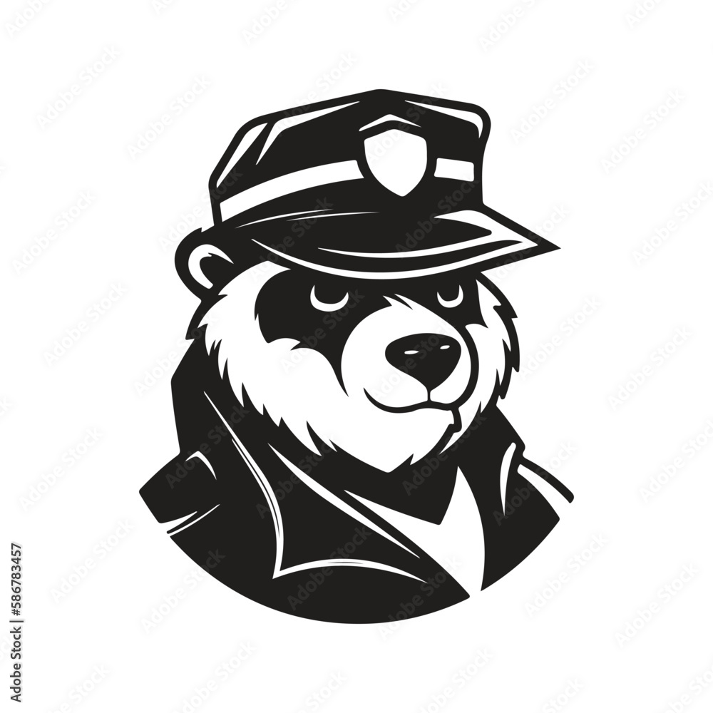 panda police, vector concept digital art, hand drawn illustration panda police, vector concept digital art, hand drawn illustration