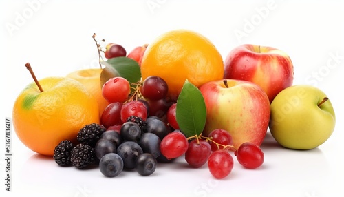 Fresh fruits isolated on white background. Generative ai