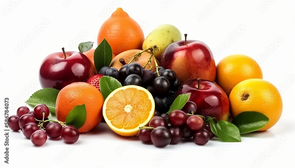 Fresh fruits isolated on white background. Generative ai