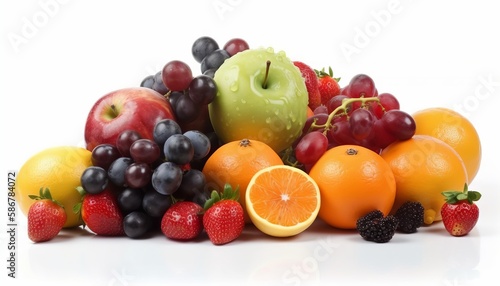 Fresh fruits isolated on white background. Generative ai