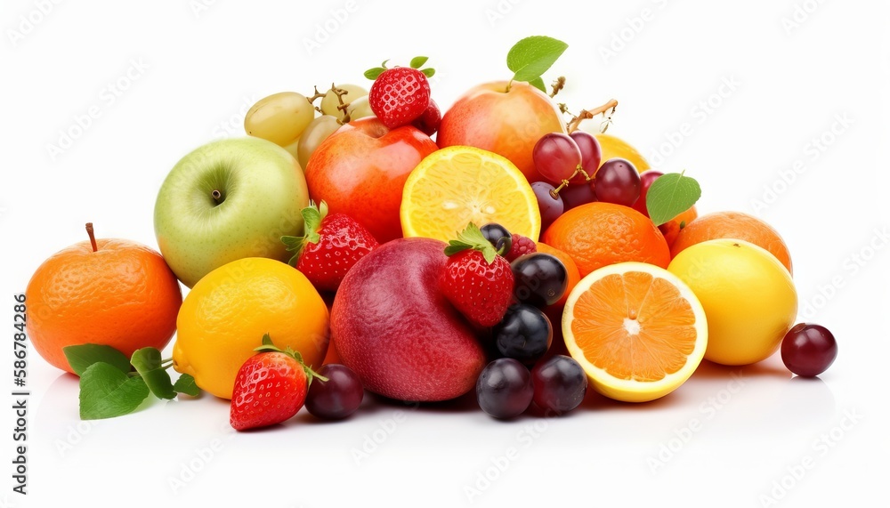 Fresh fruits isolated on white background. Generative ai Fresh fruits isolated on white background. Generative ai