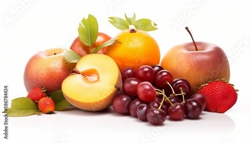 Fresh fruits isolated on white background. Generative ai