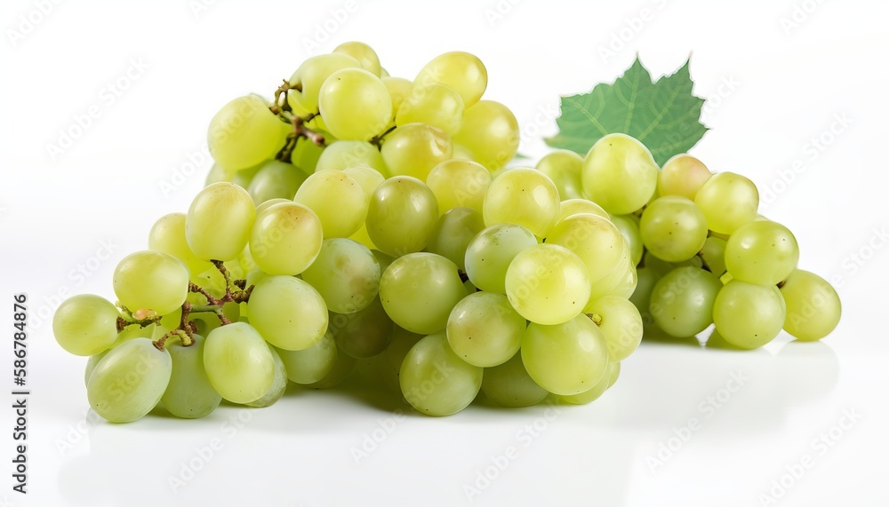 Branch of green grapes isolated on white background. Generative ai Branch of green grapes isolated on white background. Generative ai
