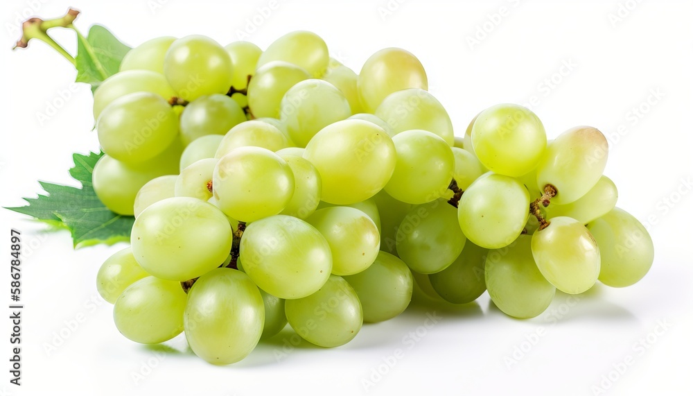 Branch of green grapes isolated on white background. Generative ai