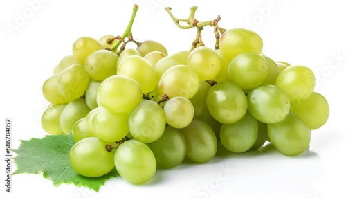 Branch of green grapes isolated on white background. Generative ai